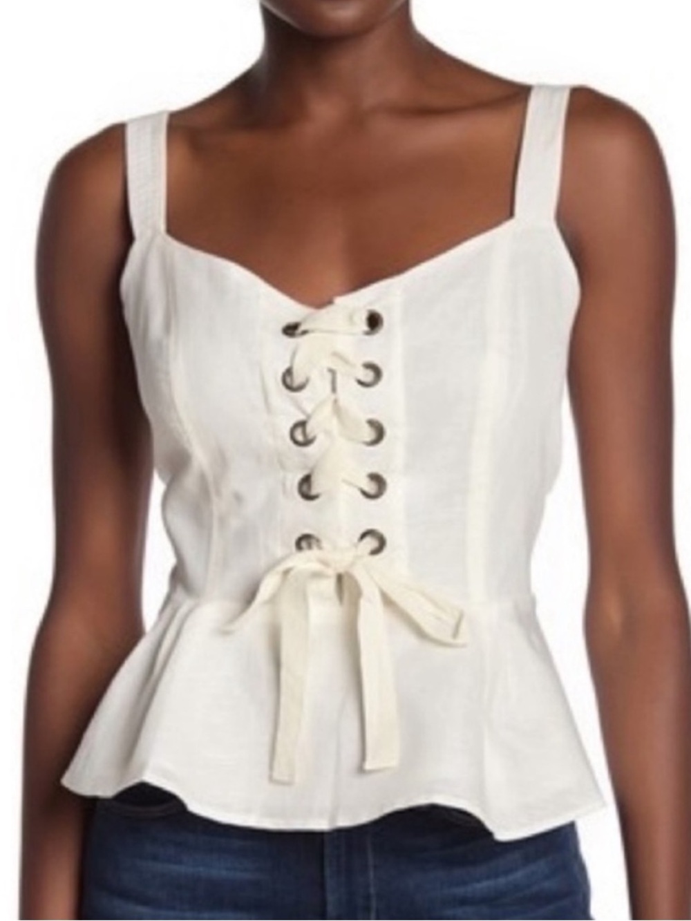 J. Crew Point Sur Women's Cream Lace-Up Linen Peplum Tank Top Blouse